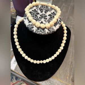 RARE Antique HandCarved Necklace/bracelet Earl 1900s Graduated Bead Floral 18”